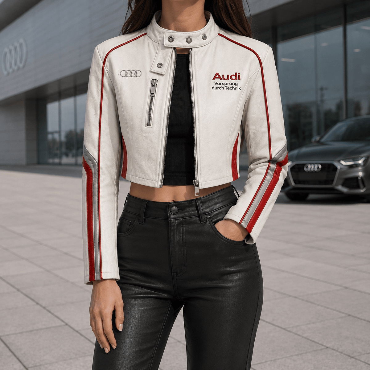 Premium AUD Cropped Leather Zipper Jacket TNSM