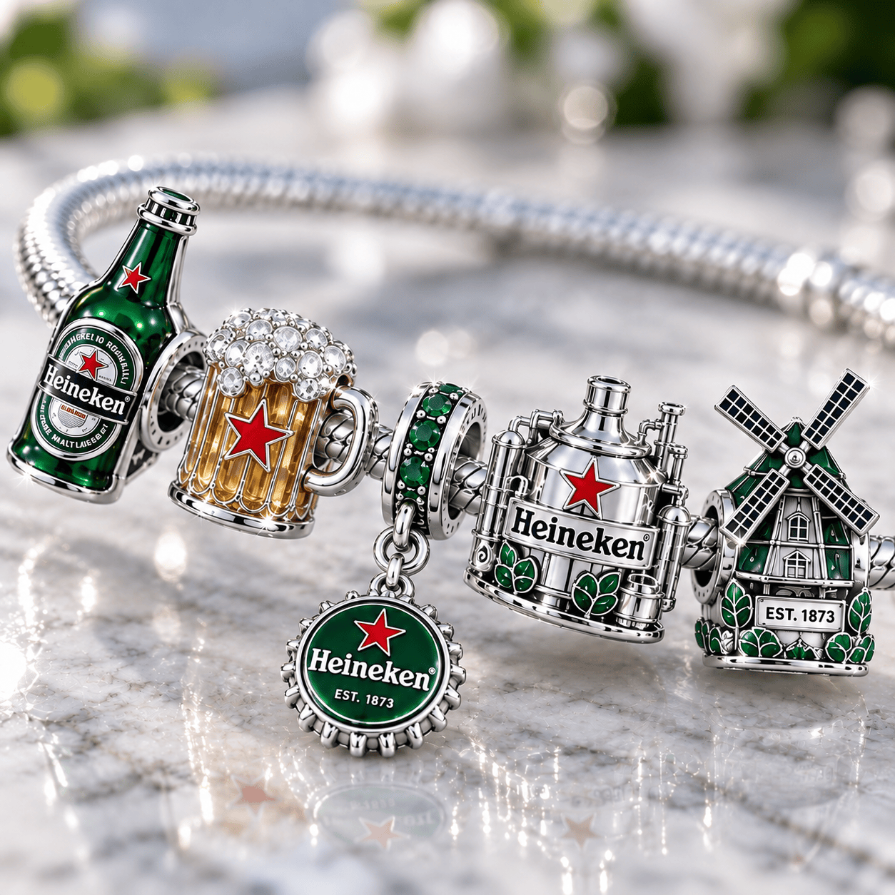 HNK Silver Charm Bracelet Set NTTB