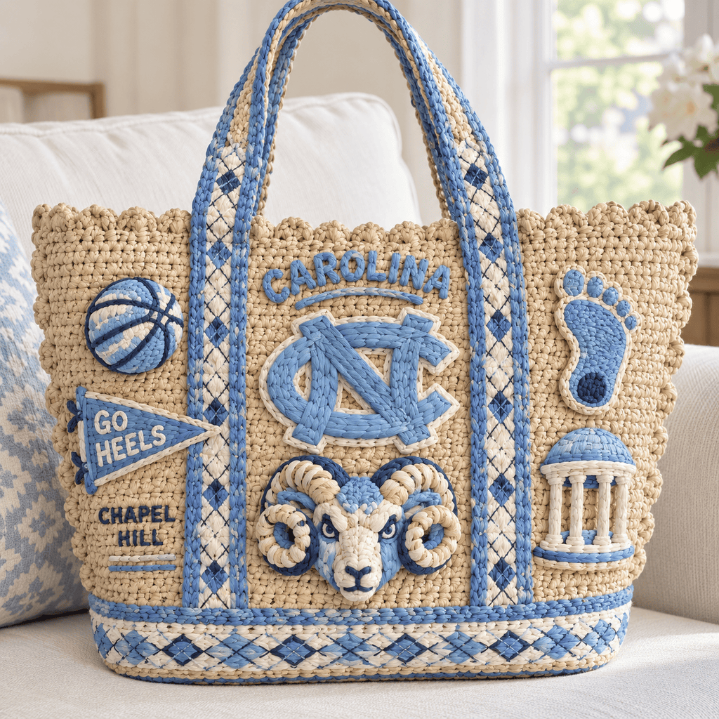 UNC Straw-Style Embellished Tote Bag HTTT