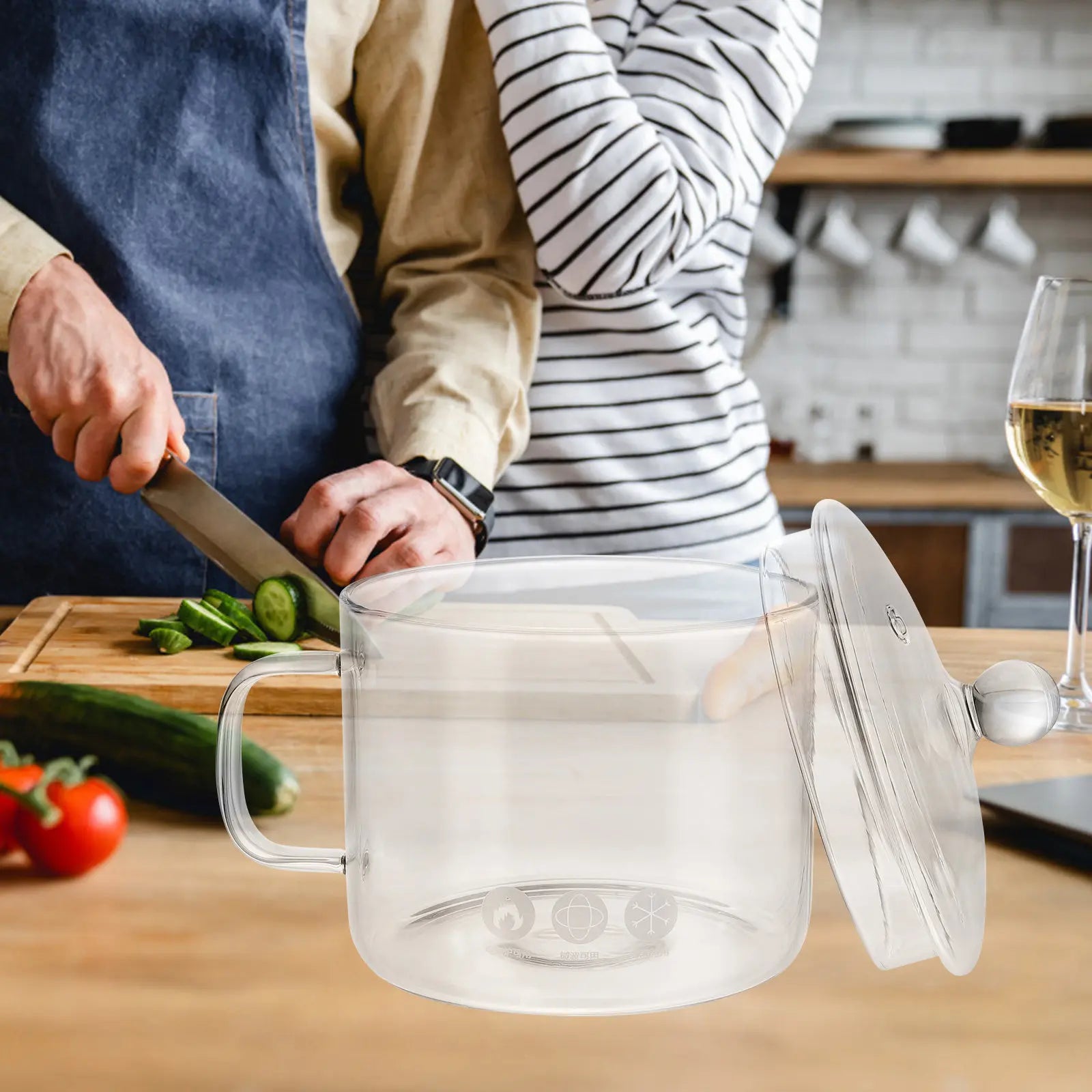 Glass Cooking Pot 13Cm Transparent Lid Ergonomic Handle Simmer Pot Saucepan Stovetop Pasta Soup Baby Food Instant Noodles